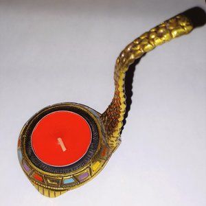 Vintage Incense Burner Tealight Candle Holder 1970s Brass with Enamel